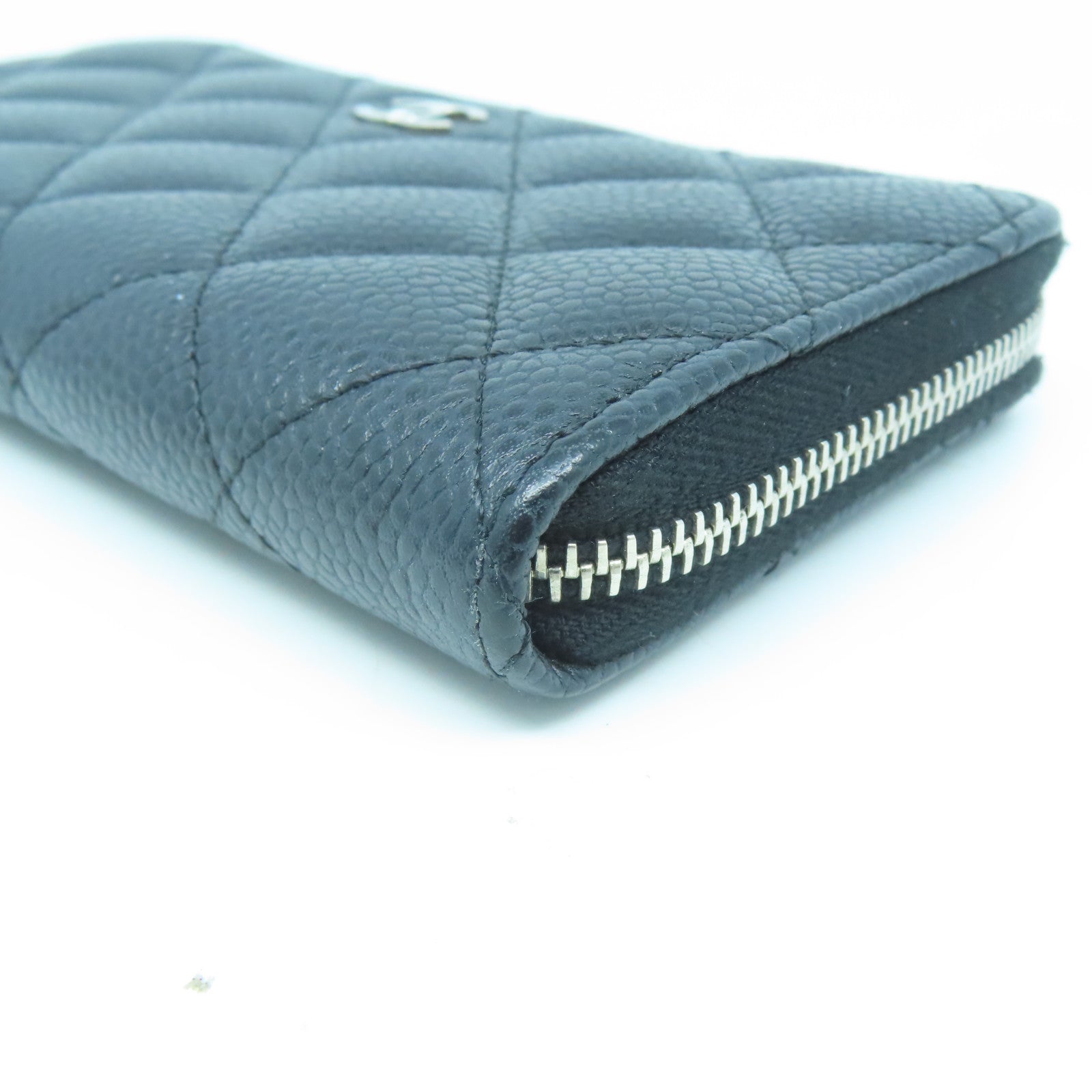 CHANEL 菱格Caviar皮革Card Case銀扣卡片套黑色