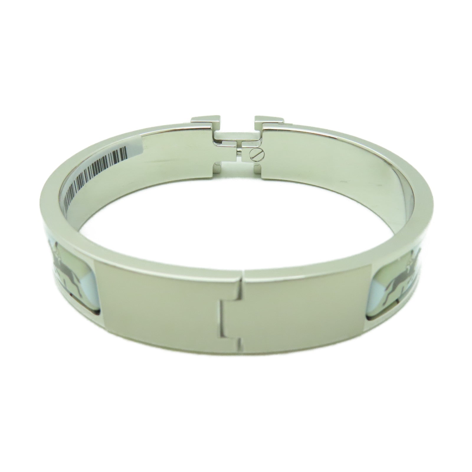 HERMES 金屬/琺瑯Clic H Bracelet銀扣手鐲淺藍色/彩色