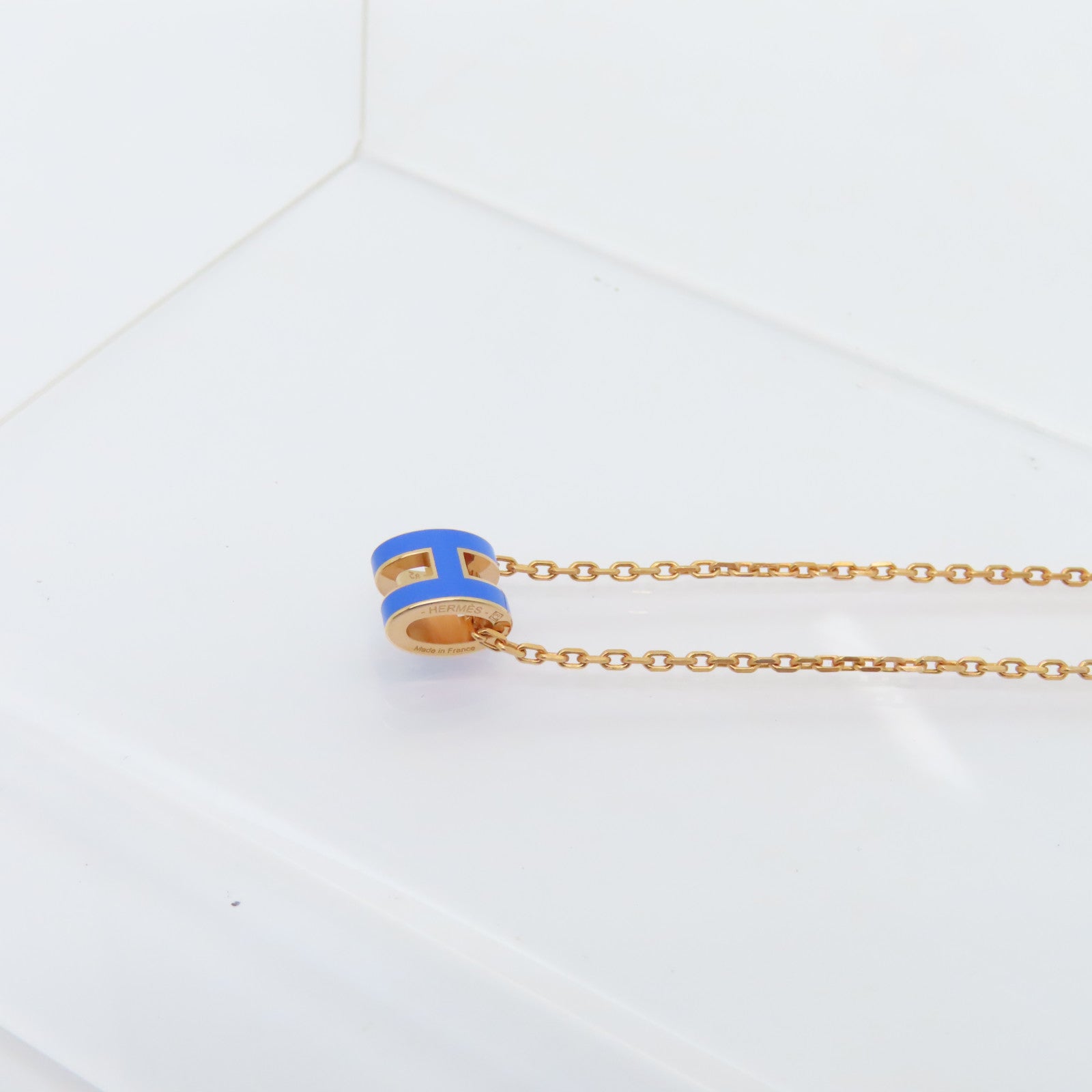 HERMES 金屬Mini Pop H Necklace項鍊藍色/金色