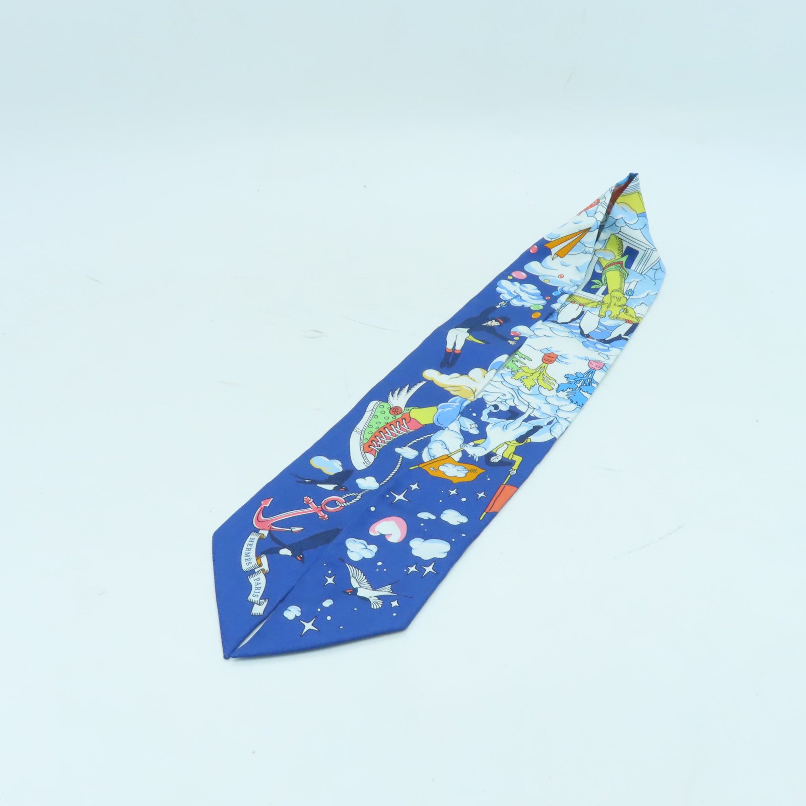 HERMES 絲質Twilly絲巾淺藍色/藍色/彩色