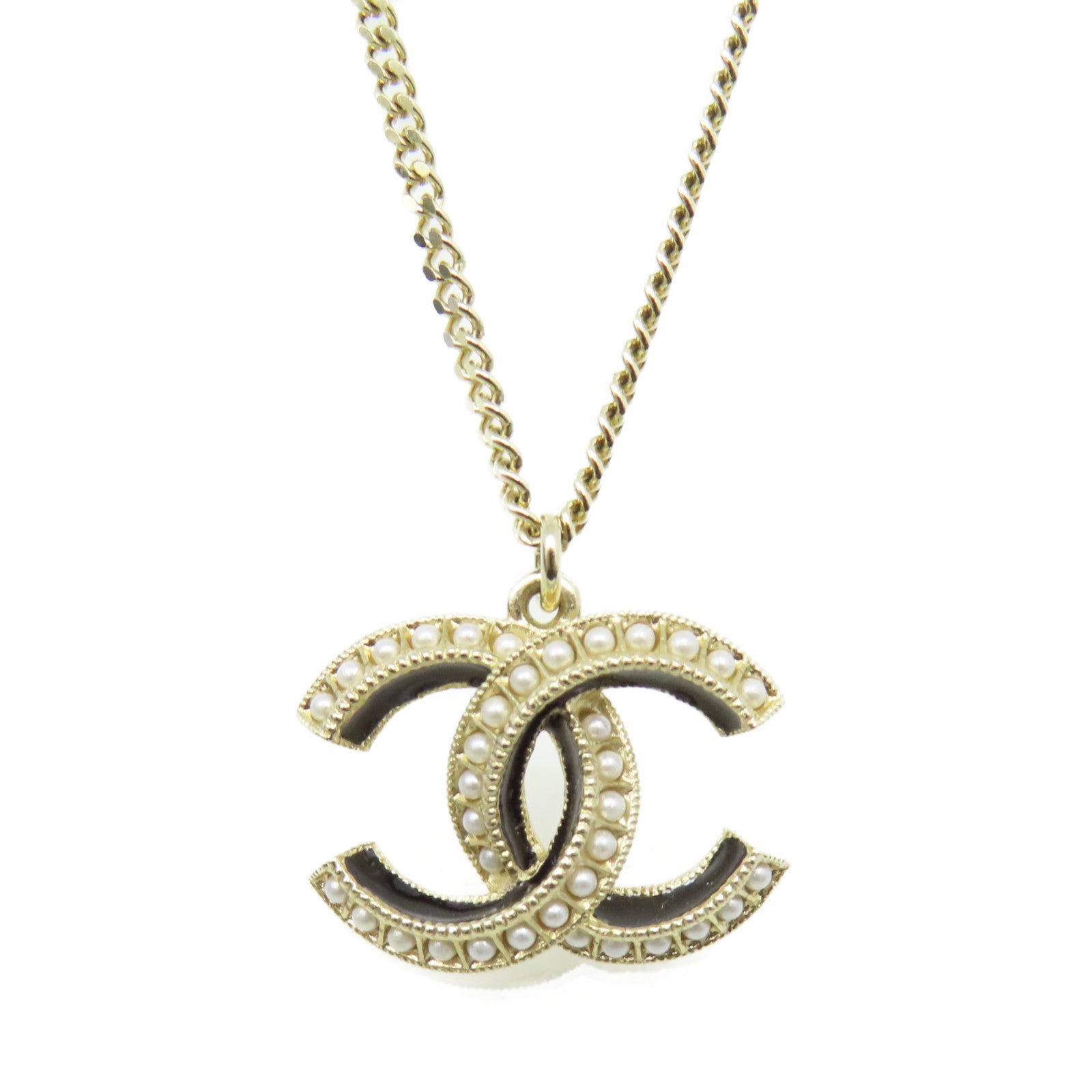CHANEL 金屬/仿珍珠CC Necklace項鏈金色