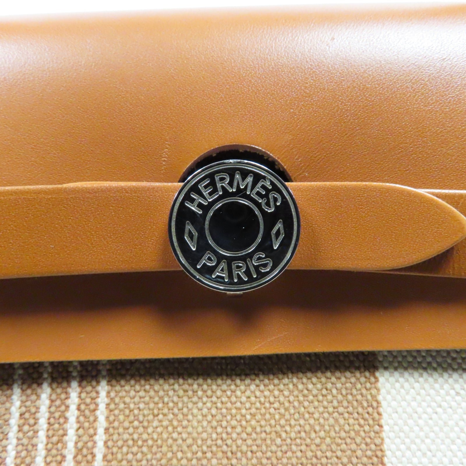 HERMES 帆布Herbag PM銀扣手挽肩背兩用袋Gold經典駝色/米色