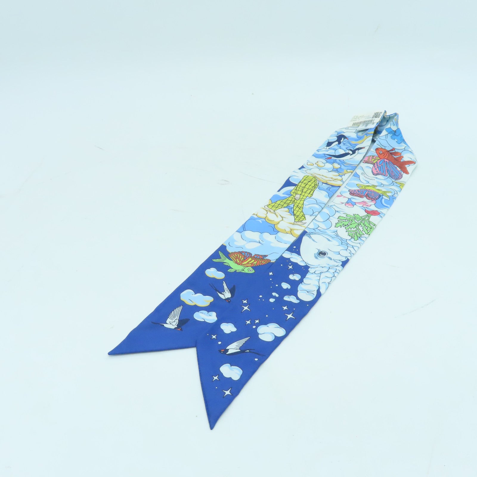 HERMES 絲質Twilly絲巾淺藍色/藍色/彩色