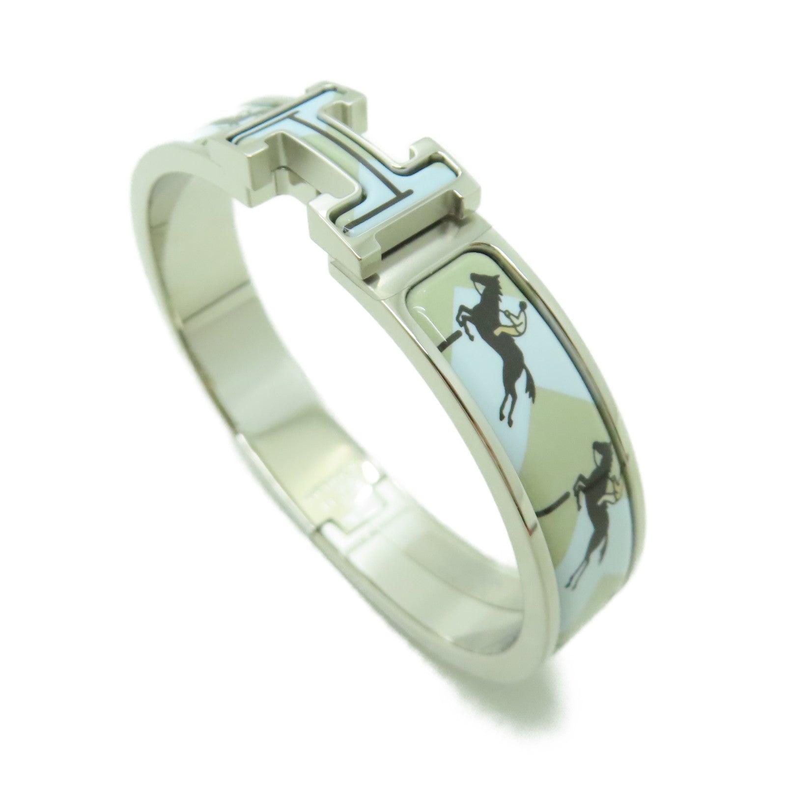 HERMES 金屬/琺瑯Clic H Bracelet銀扣手鐲淺藍色/彩色