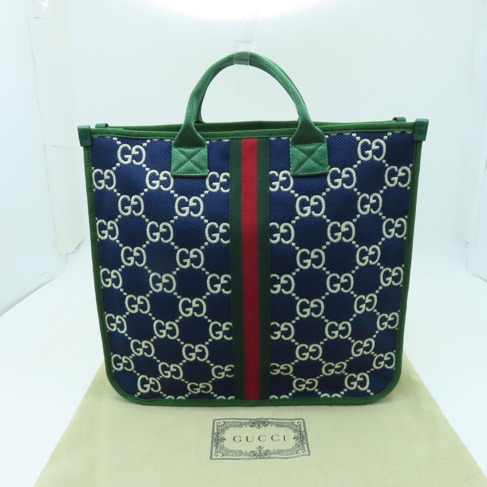 GUCCI 帆布Handbag手挽袋藍色/綠色