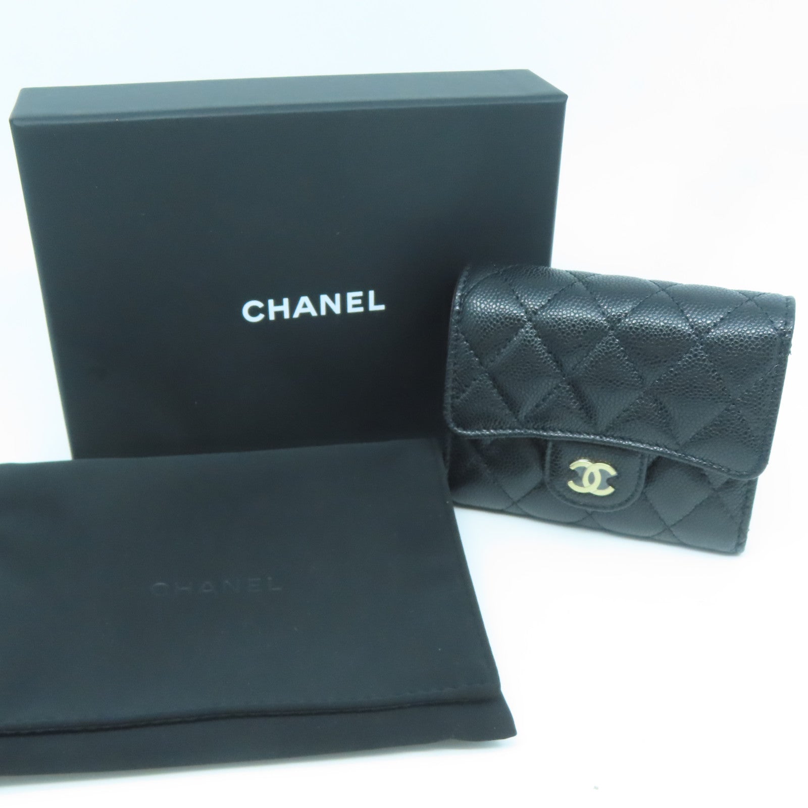 CHANEL 菱格Caviar皮革Wallet銀扣錢包黑色