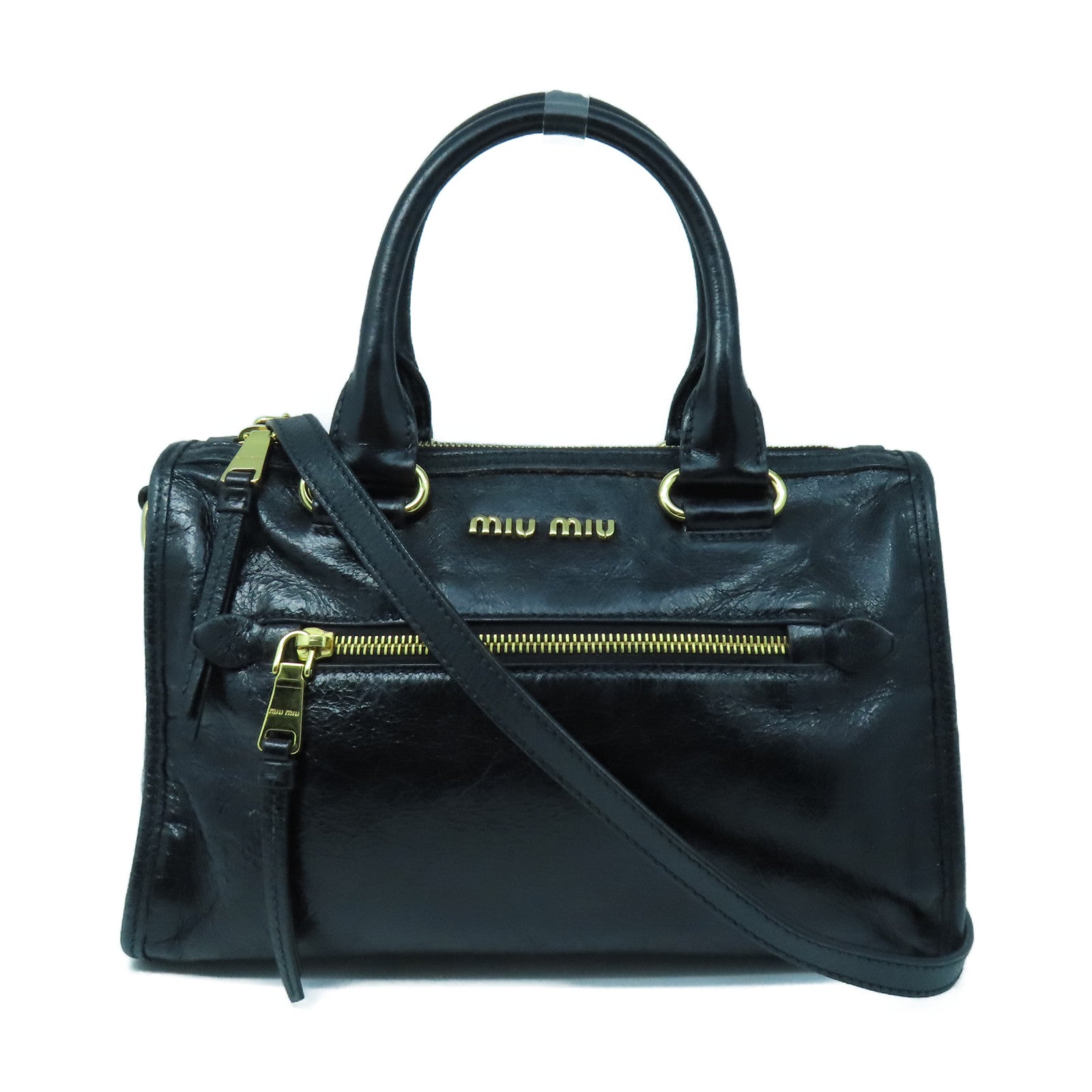 Miu Miu 牛皮皮革2 Way Shoulder金扣手挽肩背兩用袋黑色