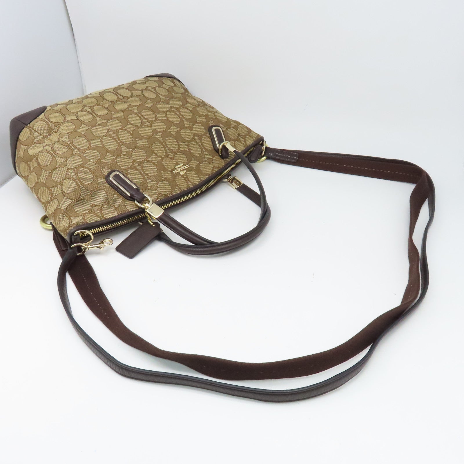 COACH 帆布2way Shoulder Bag金扣手挽肩背兩用袋啡色