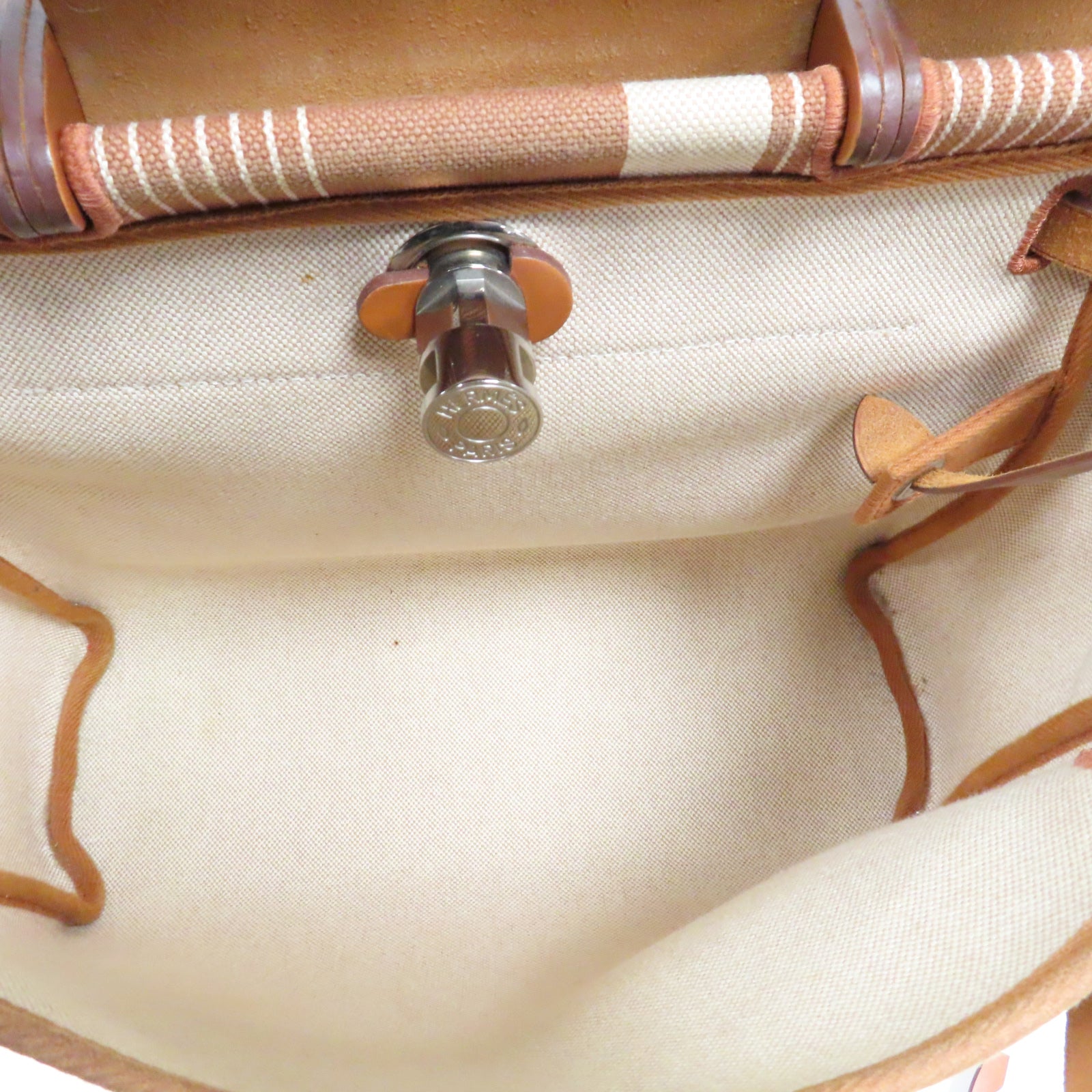 HERMES 帆布Herbag PM銀扣手挽肩背兩用袋Gold經典駝色/米色