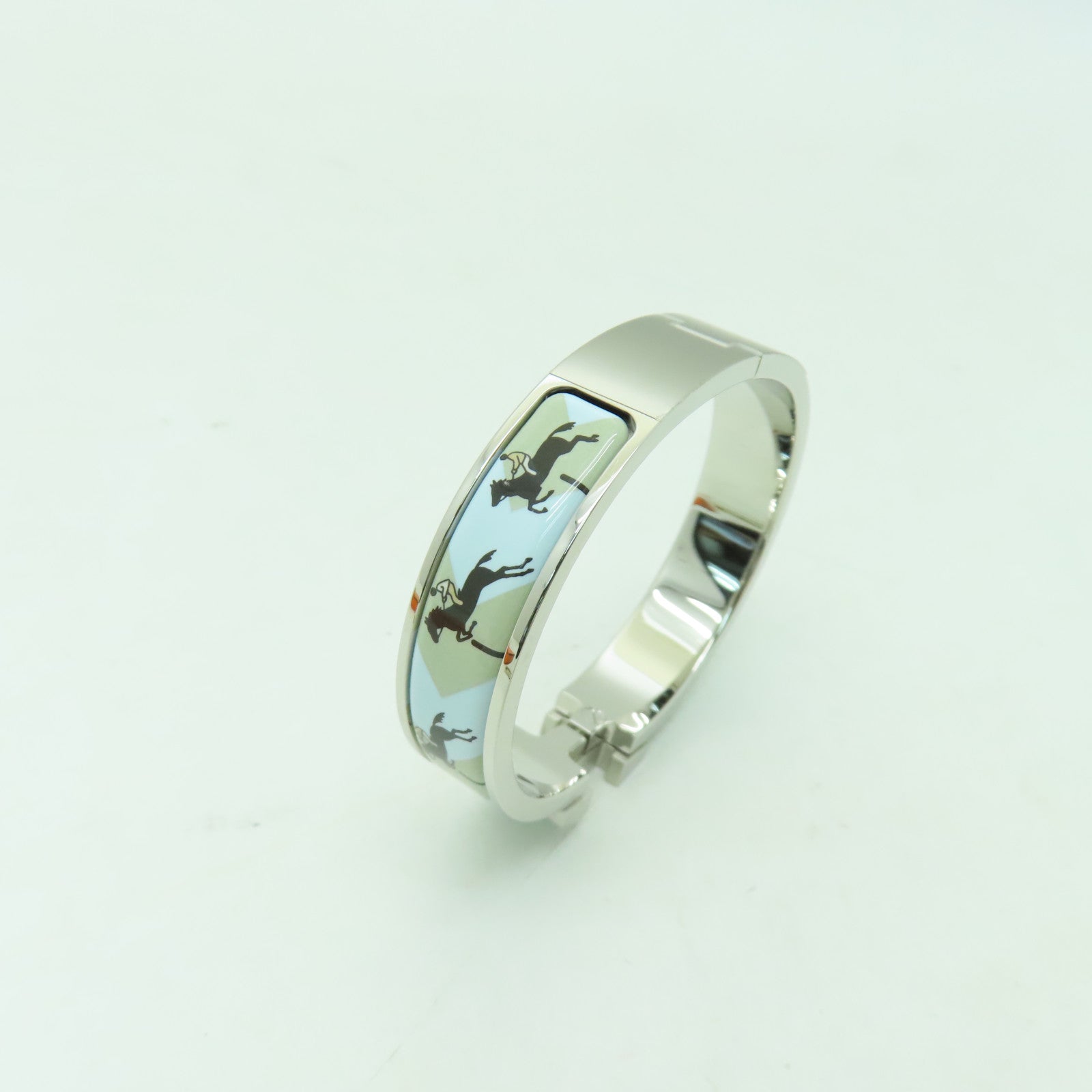 HERMES 金屬/琺瑯Clic H Bracelet銀扣手鐲淺藍色/彩色