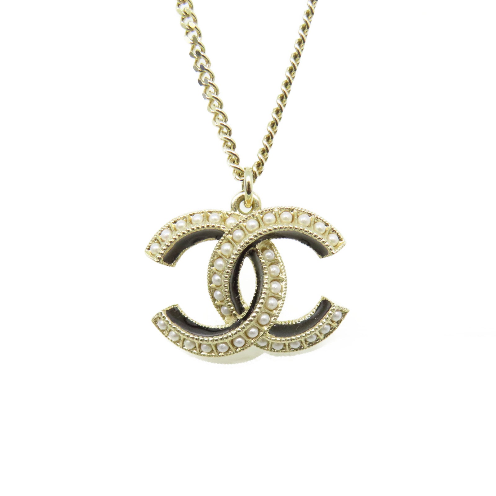 CHANEL 金屬/仿珍珠CC Necklace項鏈金色
