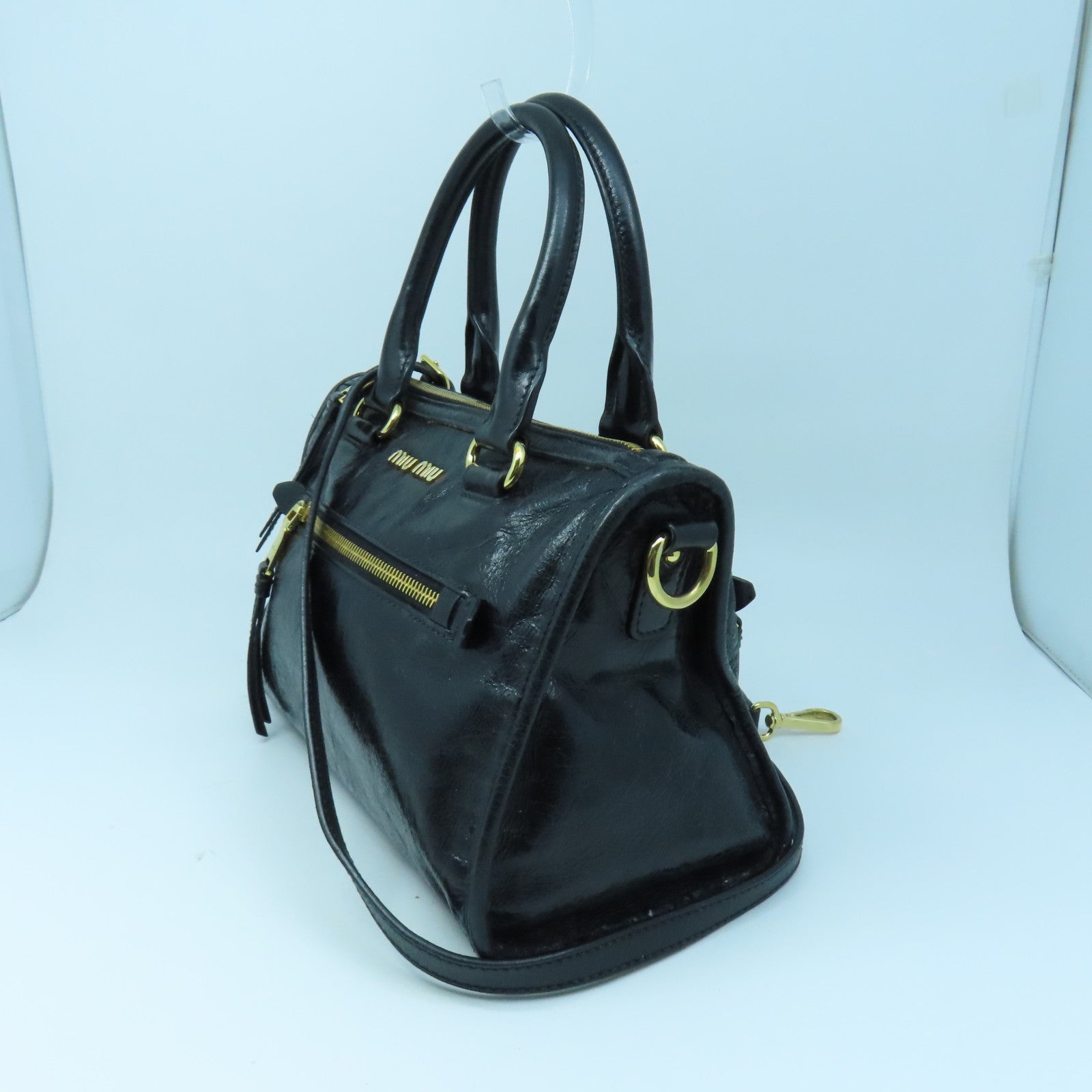 Miu Miu 牛皮皮革2 Way Shoulder金扣手挽肩背兩用袋黑色