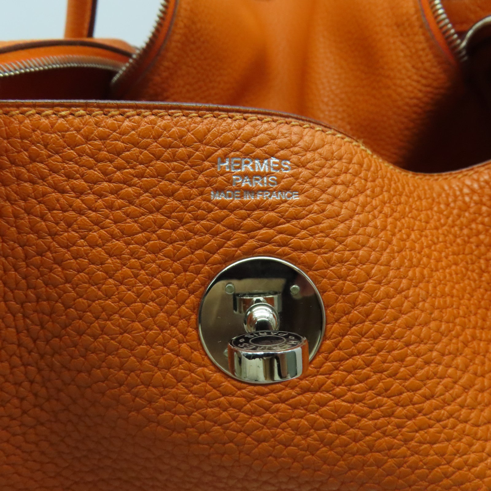 HERMES 【激減優惠】Clemence皮革Lindy 30銀扣手挽肩背兩用袋橙色