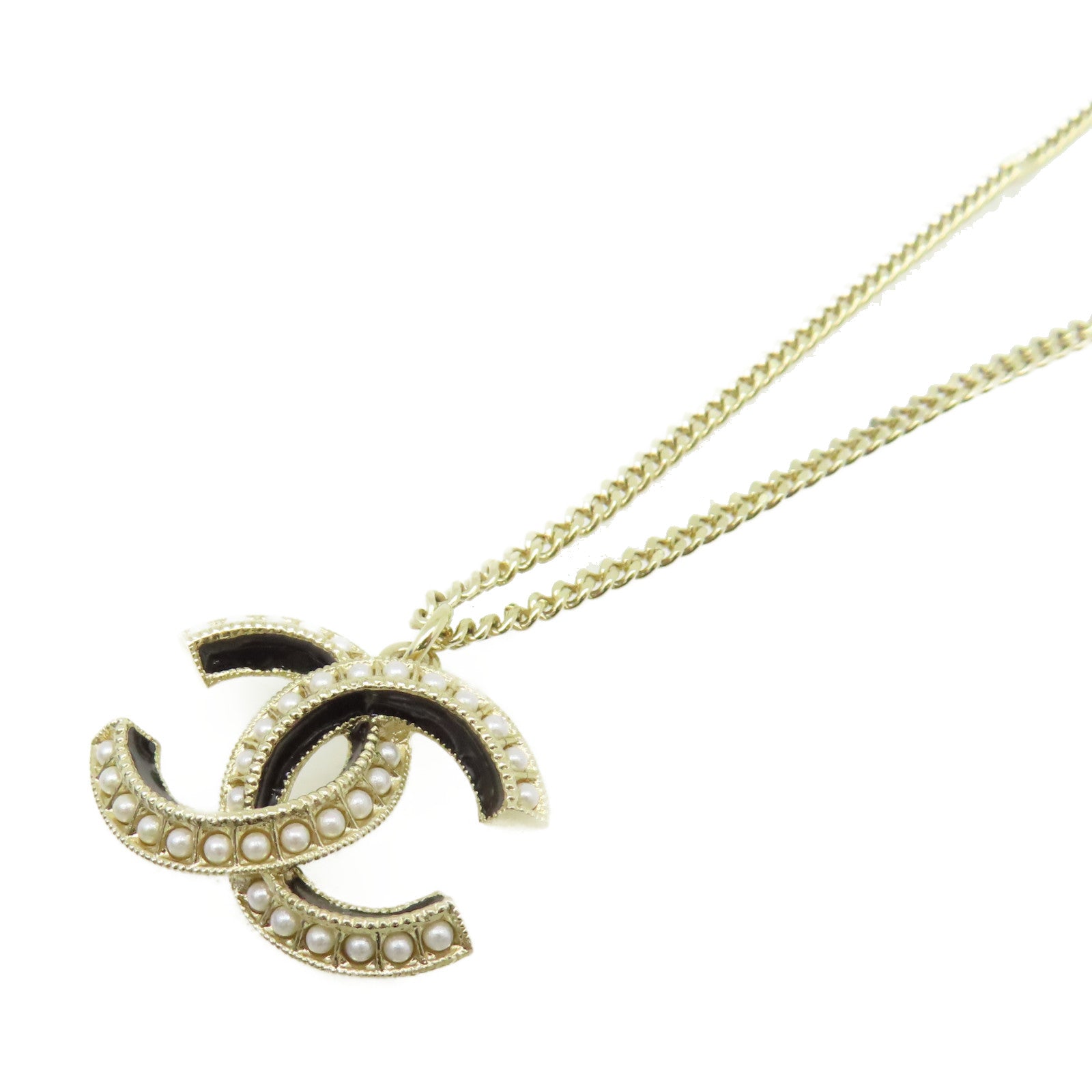 CHANEL 金屬/仿珍珠CC Necklace項鏈金色