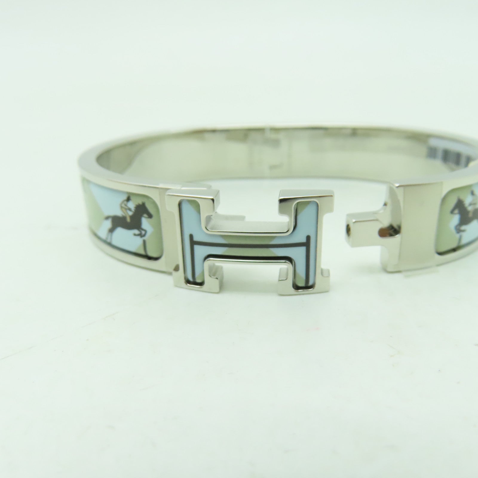 HERMES 金屬/琺瑯Clic H Bracelet銀扣手鐲淺藍色/彩色