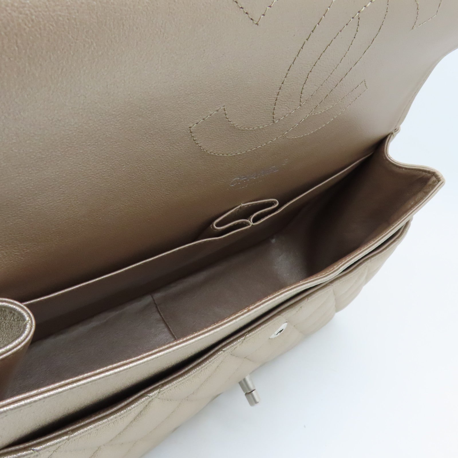 CHANEL 【激減優惠】菱格牛皮皮革Chain Shoulder Bag銀扣鏈帶肩背袋香檳色