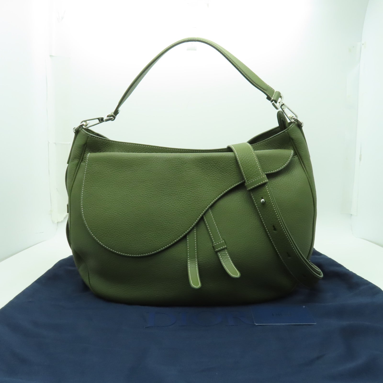 Dior 【激減優惠】牛皮皮革2way Shoulder Bag銀扣手挽肩背兩用袋卡其色