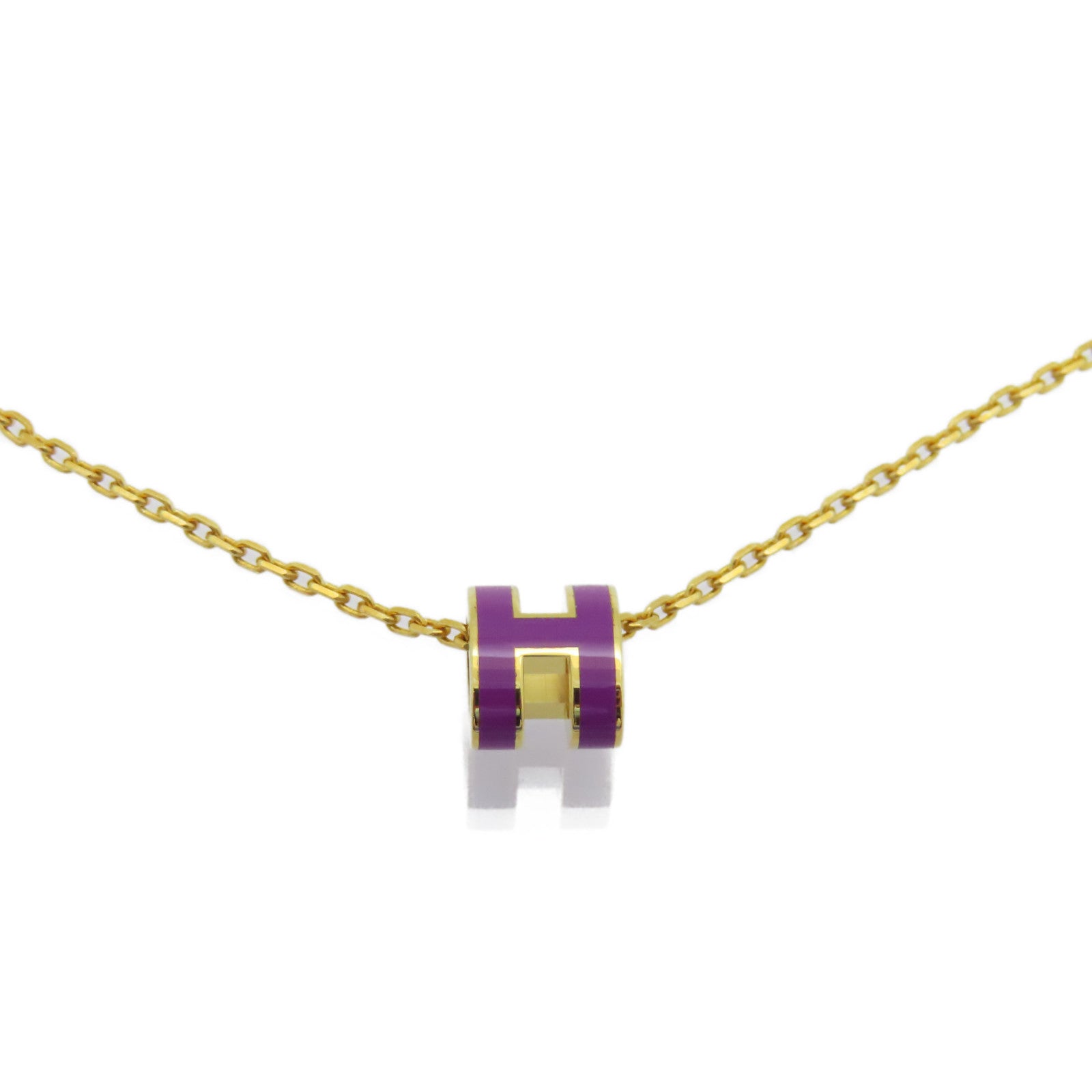 HERMES Metal Mini Pop H Necklace Purple/Gold