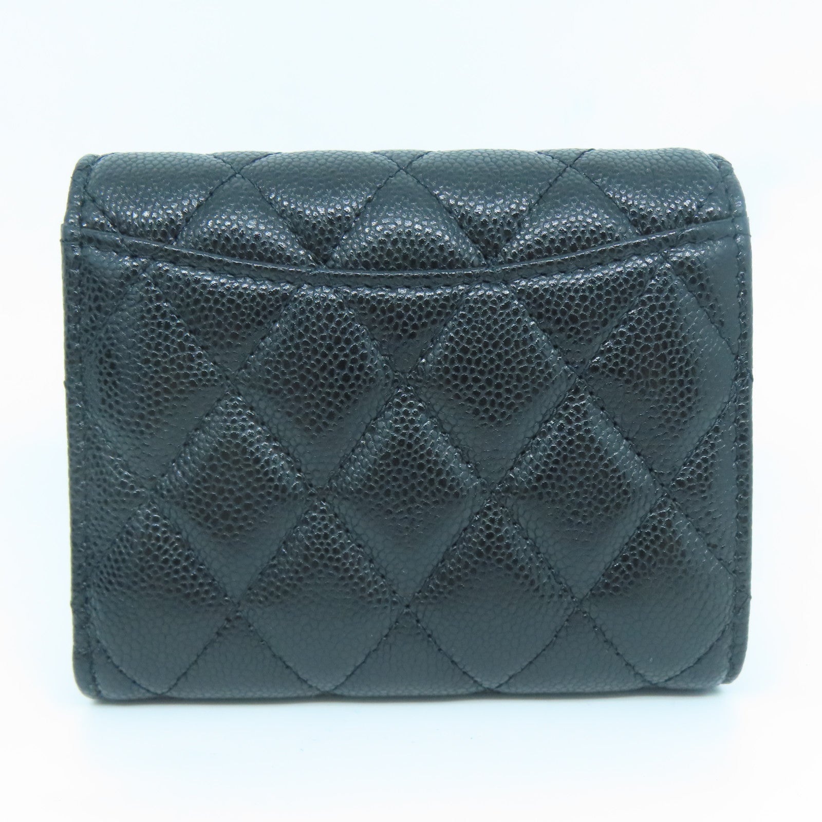 CHANEL 菱格Caviar皮革Wallet銀扣錢包黑色
