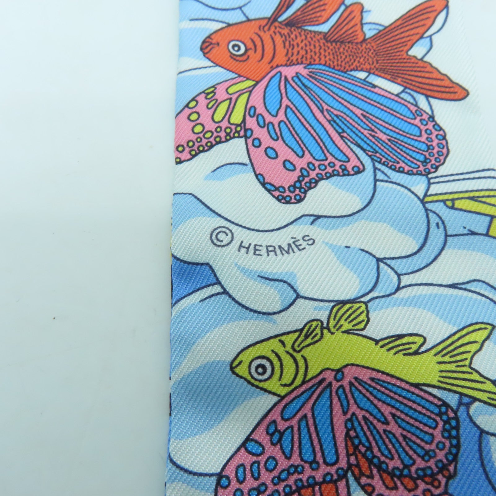 HERMES 絲質Twilly絲巾淺藍色/藍色/彩色