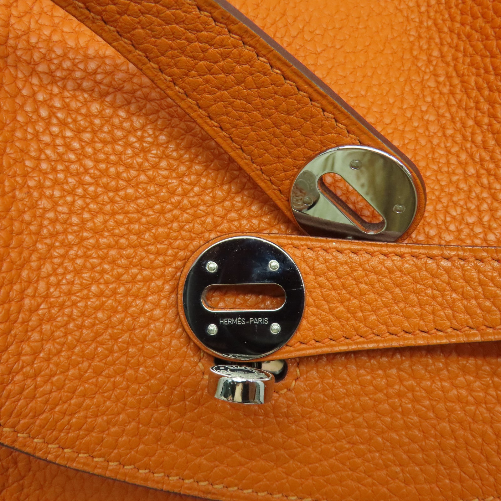 HERMES 【激減優惠】Clemence皮革Lindy 30銀扣手挽肩背兩用袋橙色