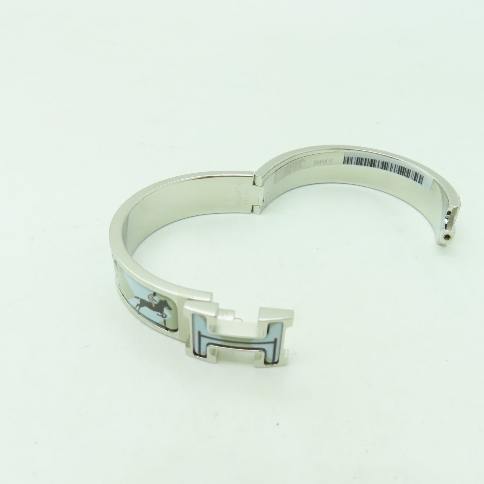 HERMES 金屬/琺瑯Clic H Bracelet銀扣手鐲淺藍色/彩色