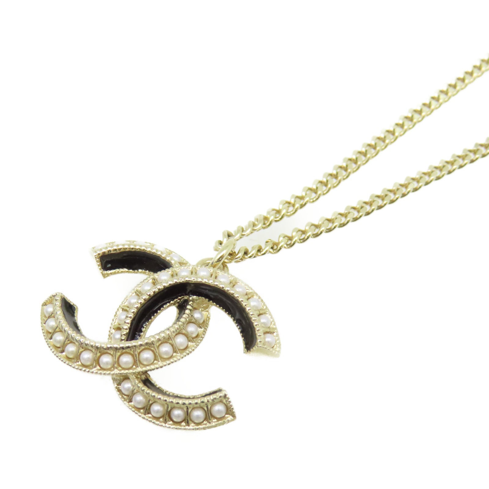 CHANEL 金屬/仿珍珠CC Necklace項鏈金色