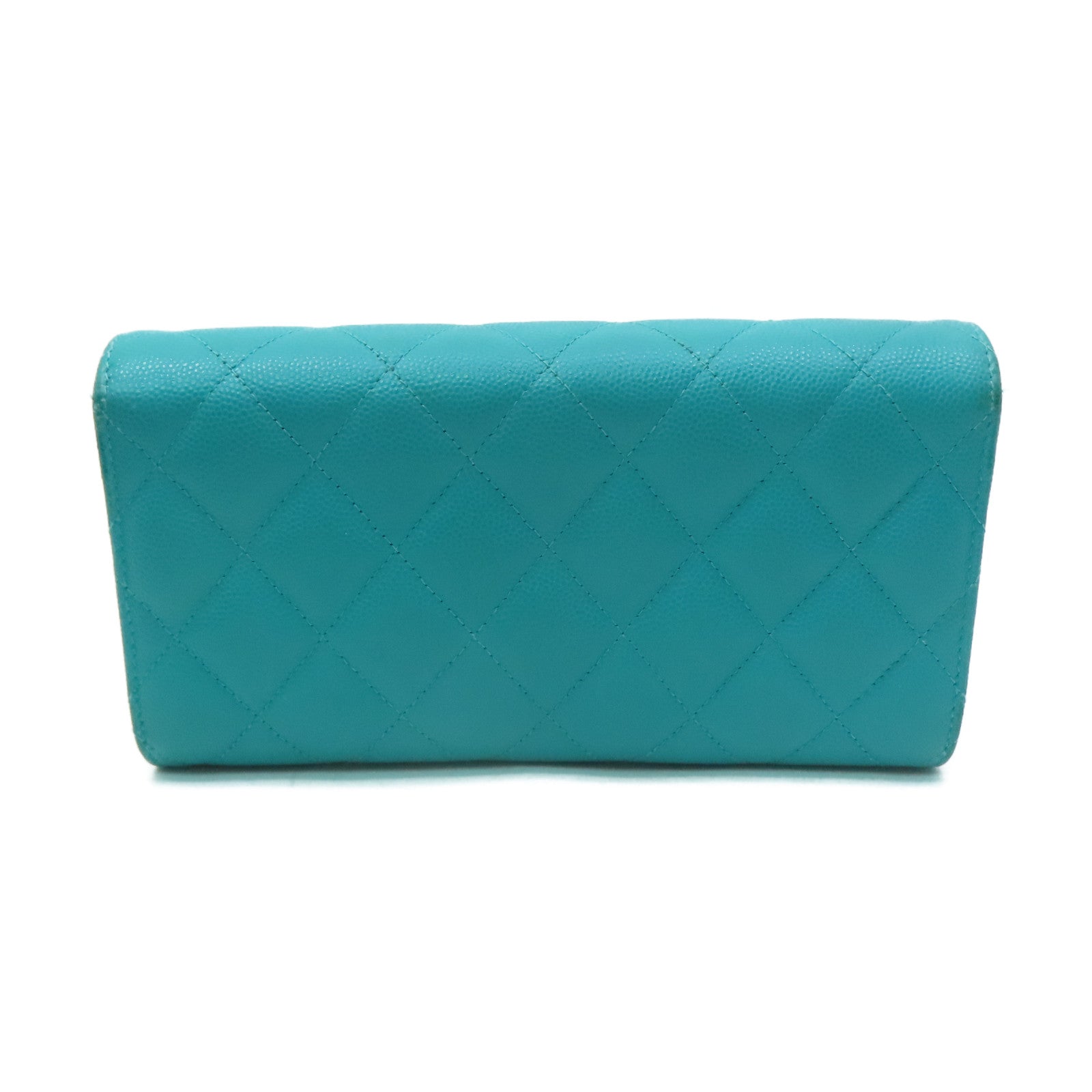 CHANEL 菱格Caviar皮革Long Wallet金扣長錢包綠色