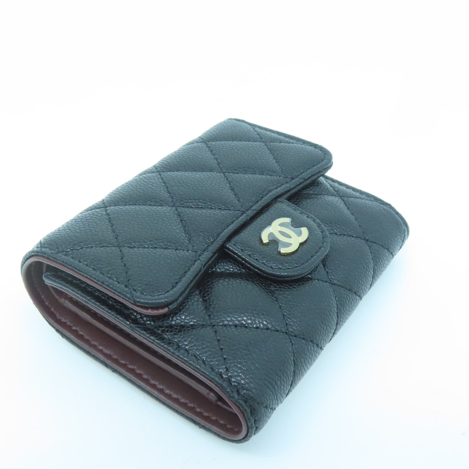 CHANEL 菱格Caviar皮革Wallet銀扣錢包黑色