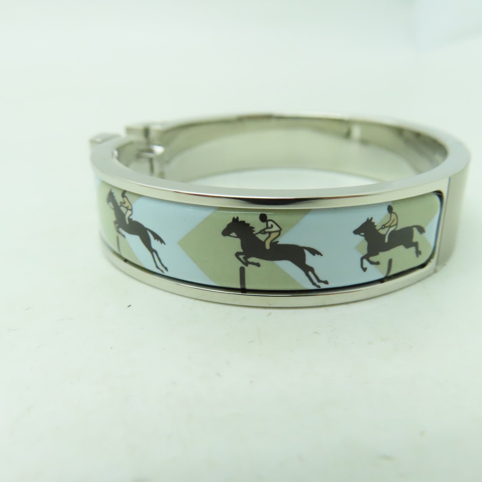 HERMES 金屬/琺瑯Clic H Bracelet銀扣手鐲淺藍色/彩色