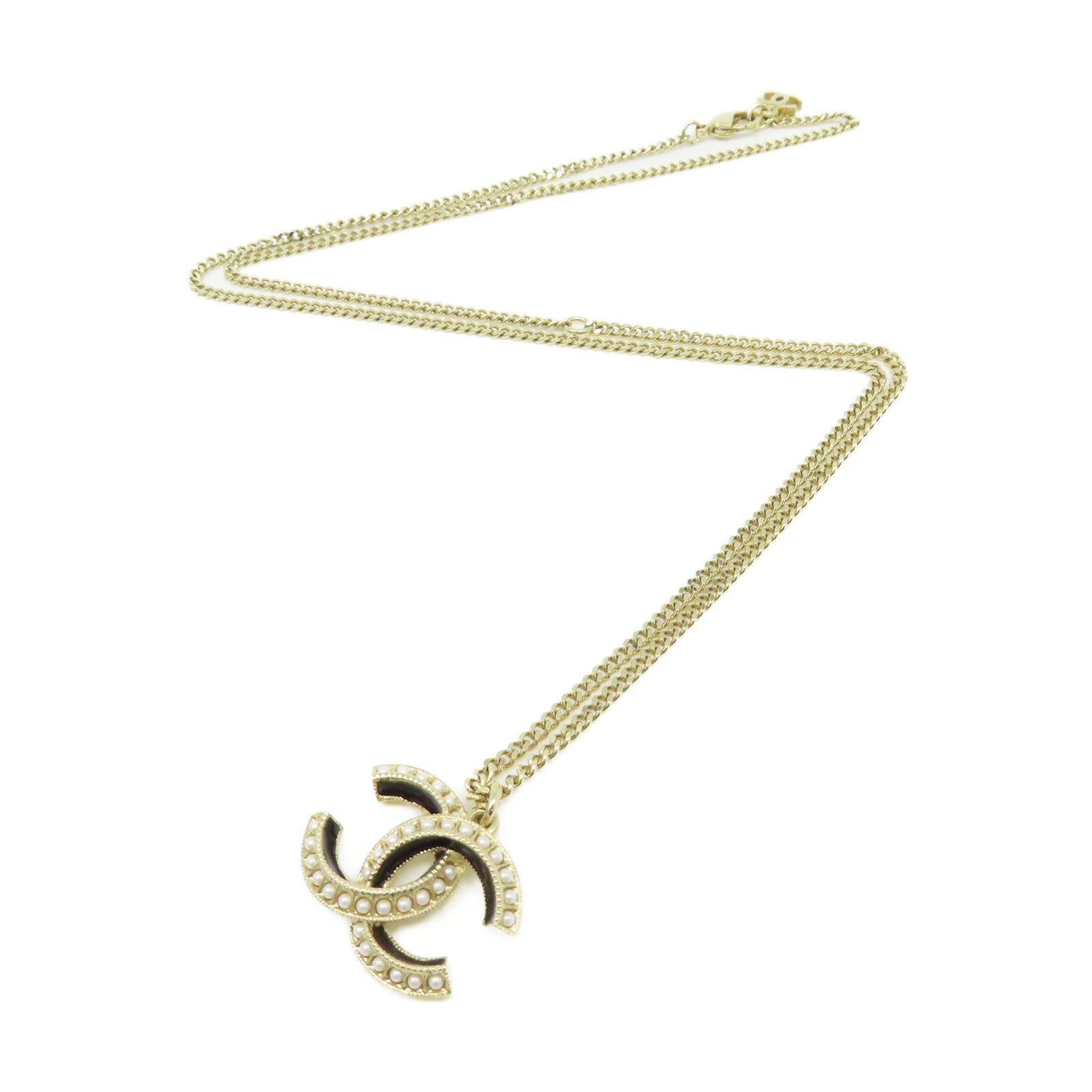 CHANEL 金屬/仿珍珠CC Necklace項鏈金色