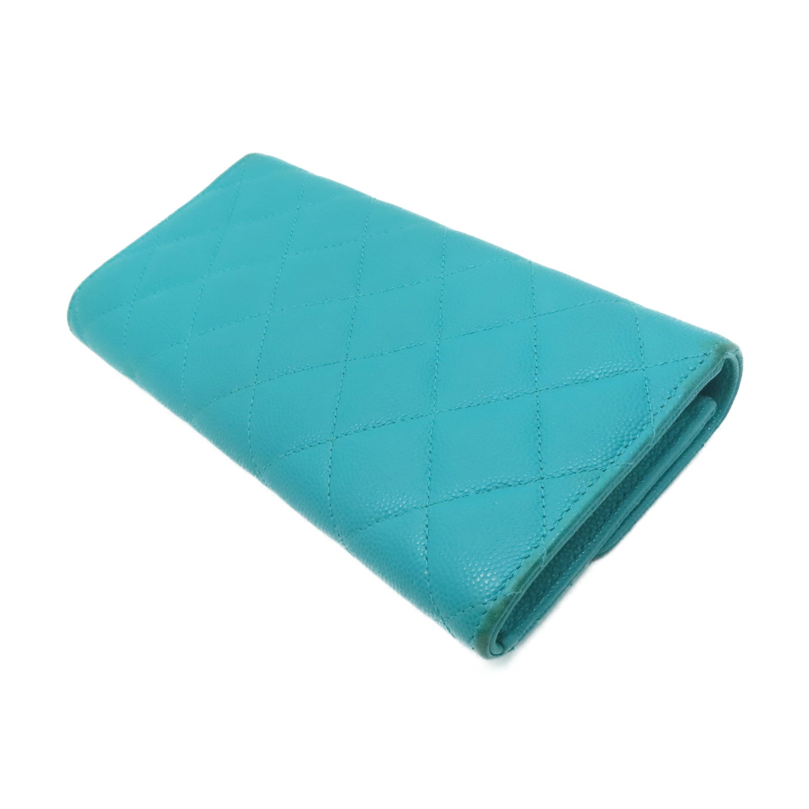 CHANEL 菱格Caviar皮革Long Wallet金扣長錢包綠色