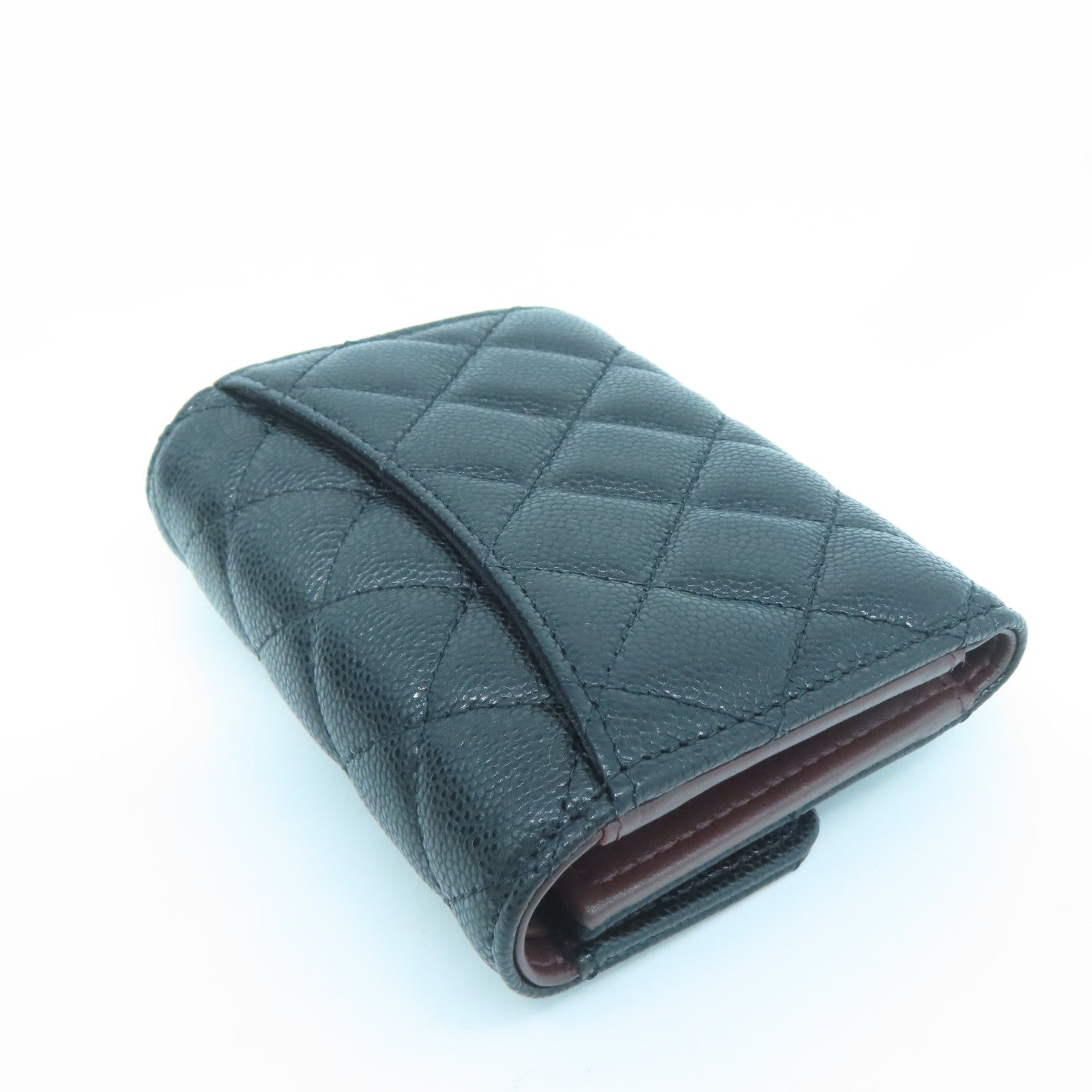 CHANEL 菱格Caviar皮革Wallet銀扣錢包黑色