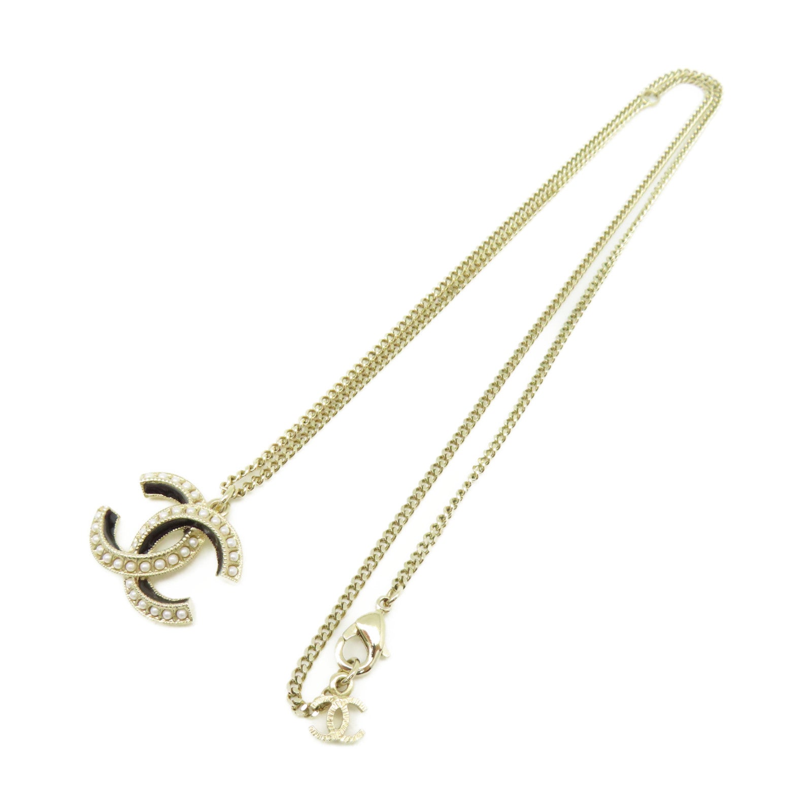 CHANEL 金屬/仿珍珠CC Necklace項鏈金色