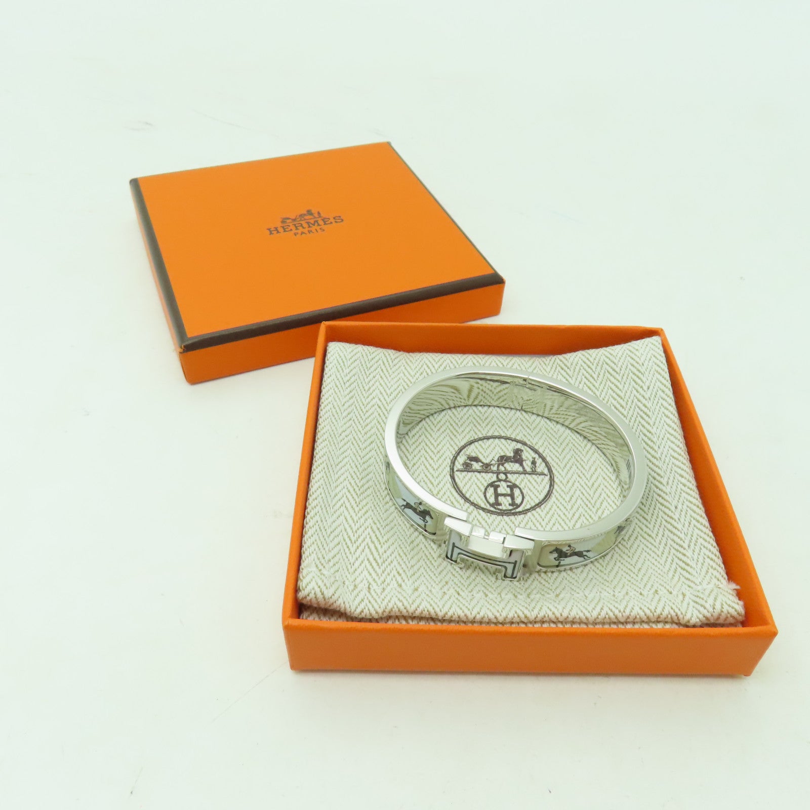 HERMES 金屬/琺瑯Clic H Bracelet銀扣手鐲淺藍色/彩色