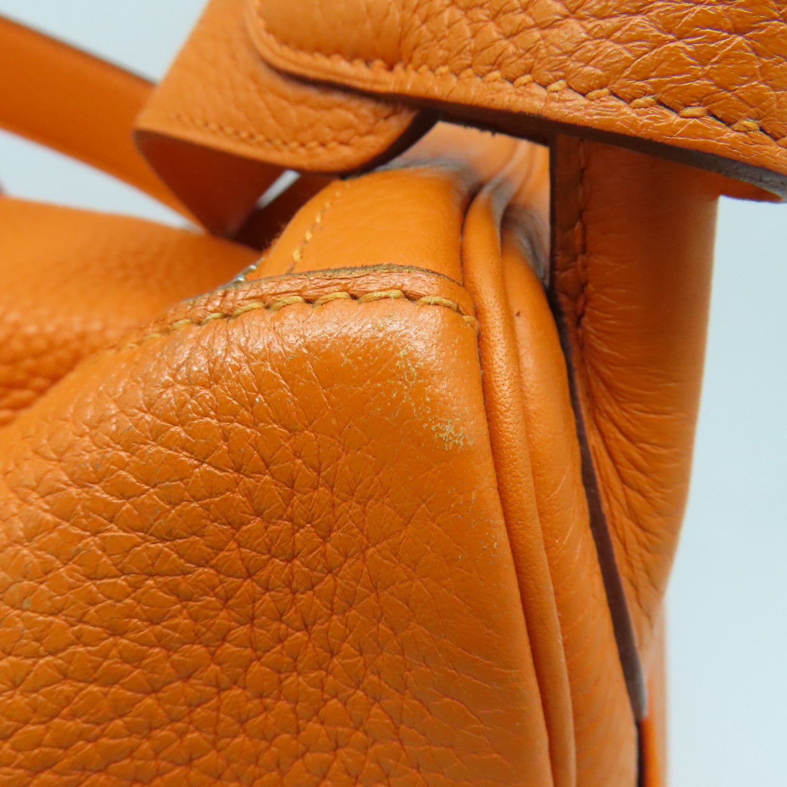 HERMES 【激減優惠】Clemence皮革Lindy 30銀扣手挽肩背兩用袋橙色