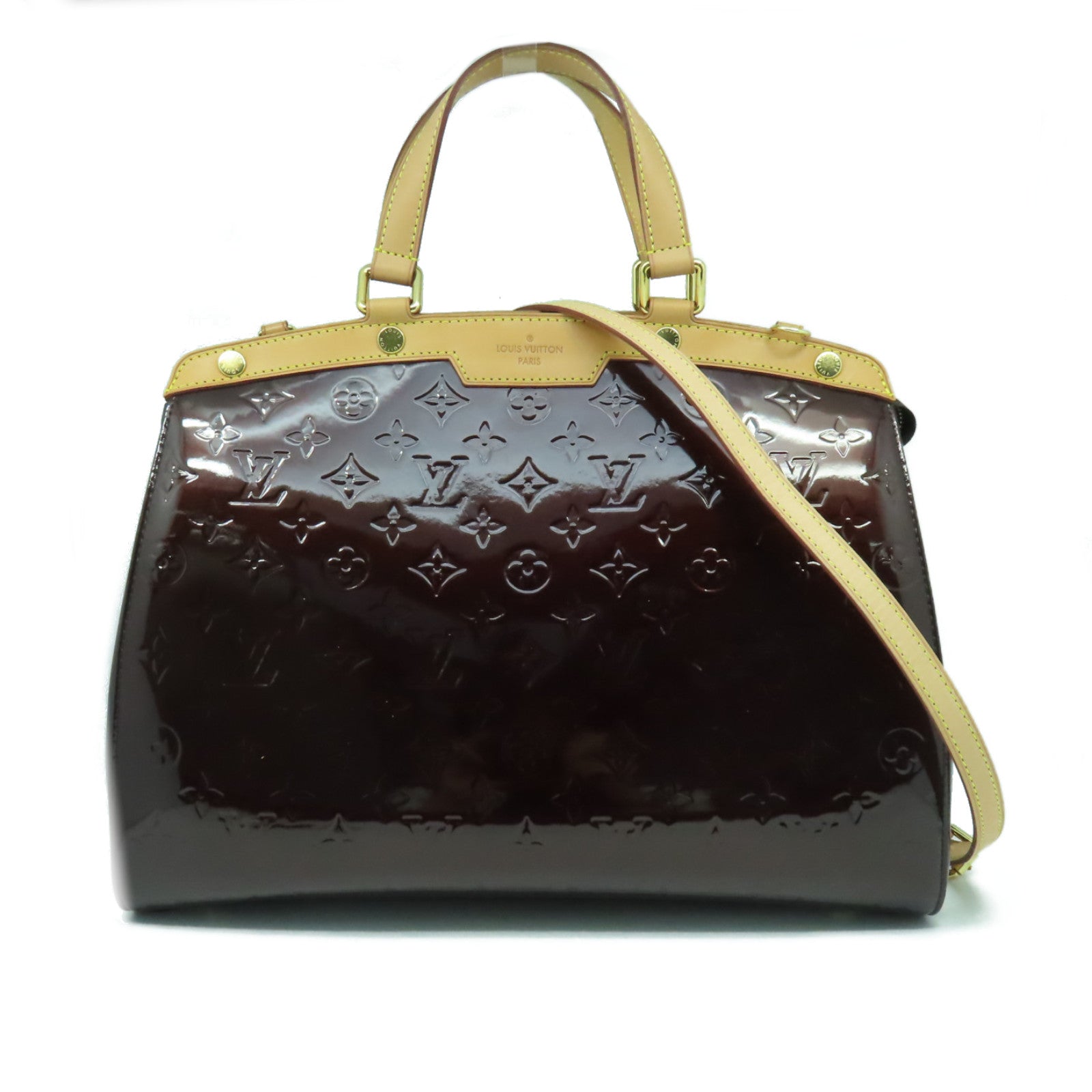 LOUIS VUITTON 【激減優惠】Monogram Vernis BREA GM金扣手挽肩背兩用袋紅酒色