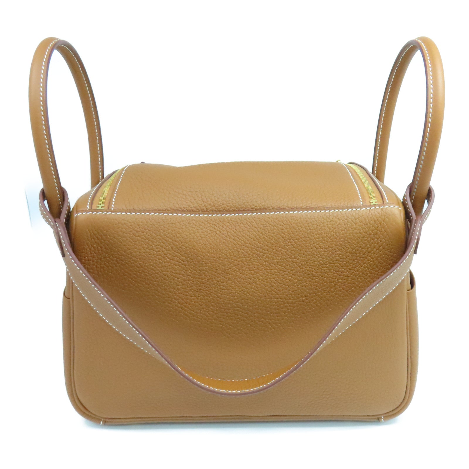 HERMES Taurillon Clemence皮革Lindy 26金扣手挽肩背兩用袋棕色