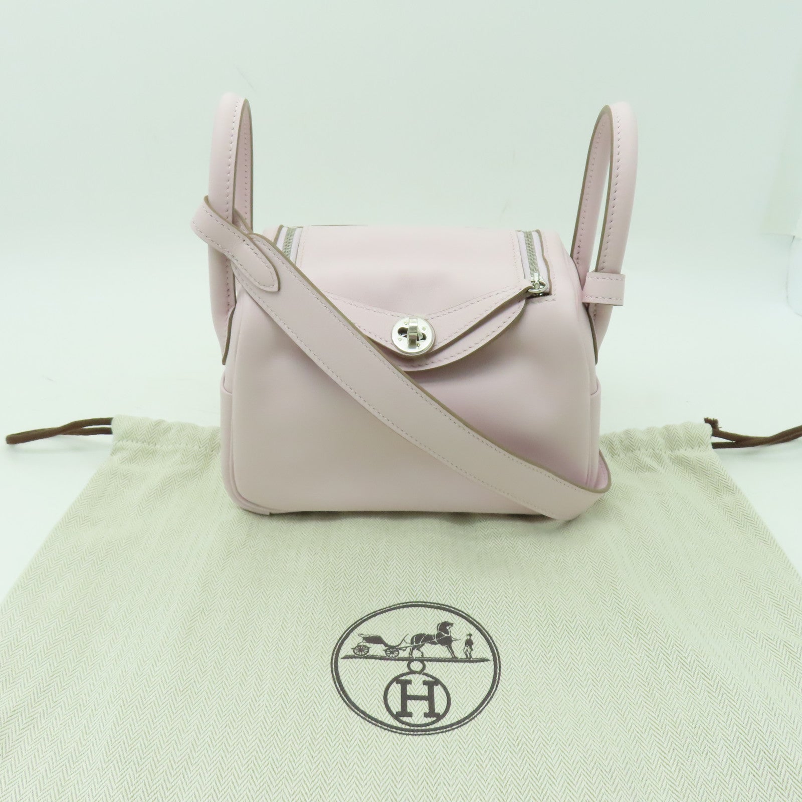 HERMES Swift皮革Mini Lindy銀扣手挽肩背兩用袋淺紫色