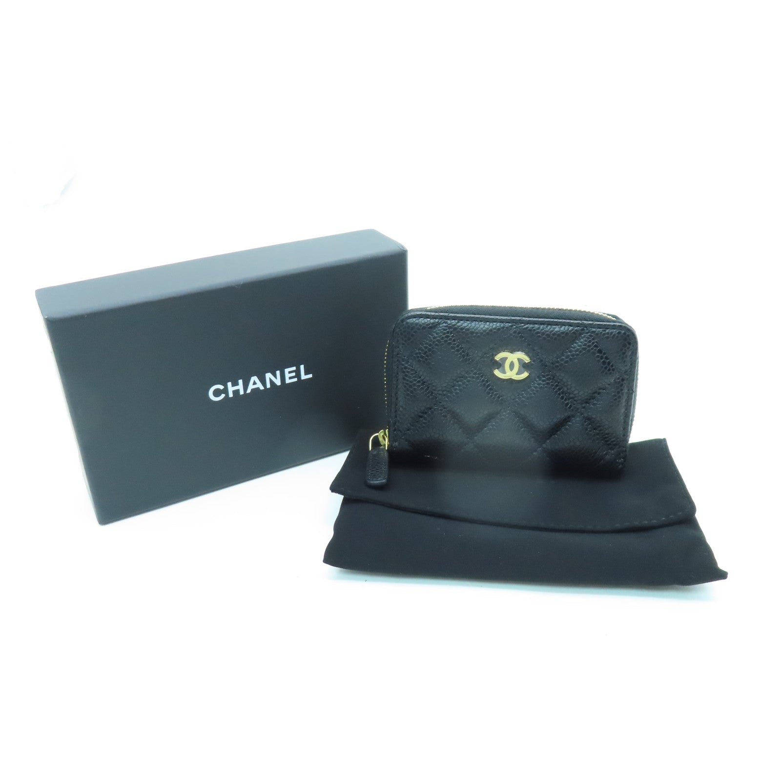 CHANEL 菱格Caviar皮革Card Holder金扣黑色