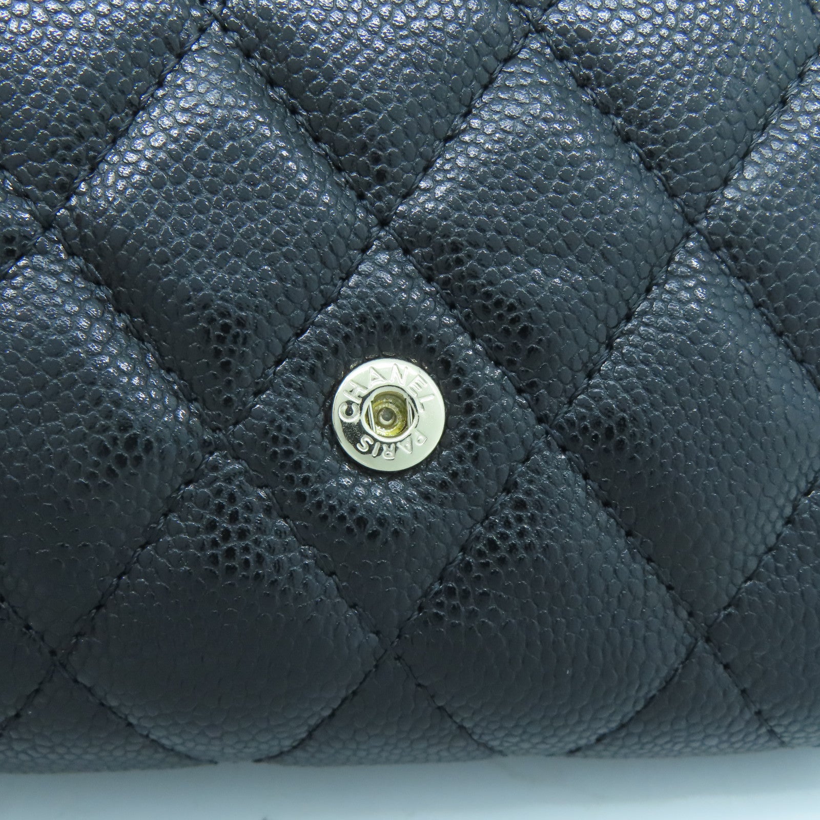 CHANEL 菱格Caviar皮革Wallet銀扣錢包黑色