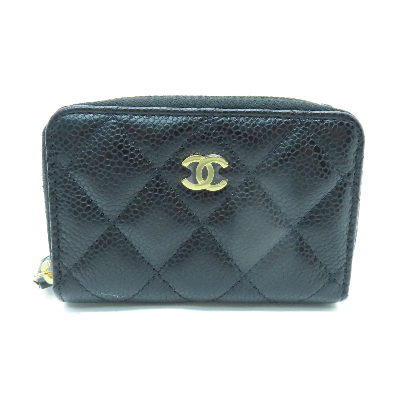 CHANEL 菱格Caviar皮革Card Holder金扣黑色