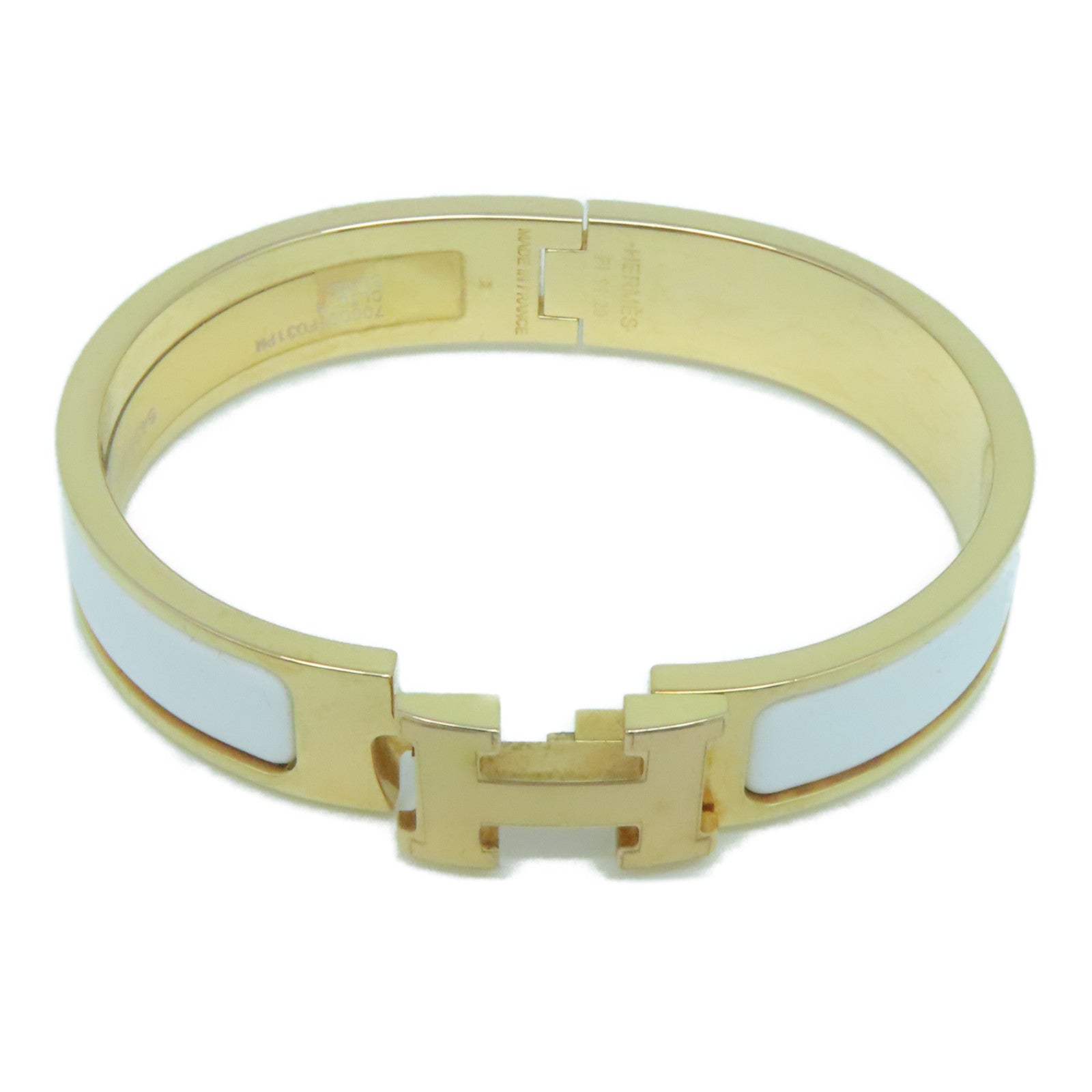 HERMES 琺瑯/金屬Clic-Clac H Bracelet金扣手鐲白色/金色