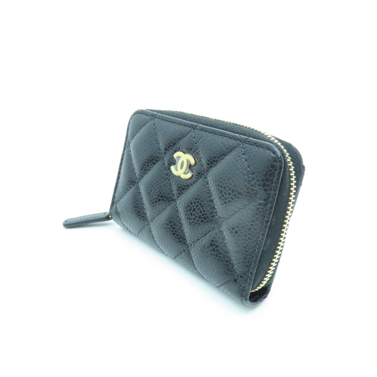 CHANEL 菱格Caviar皮革Card Holder金扣黑色