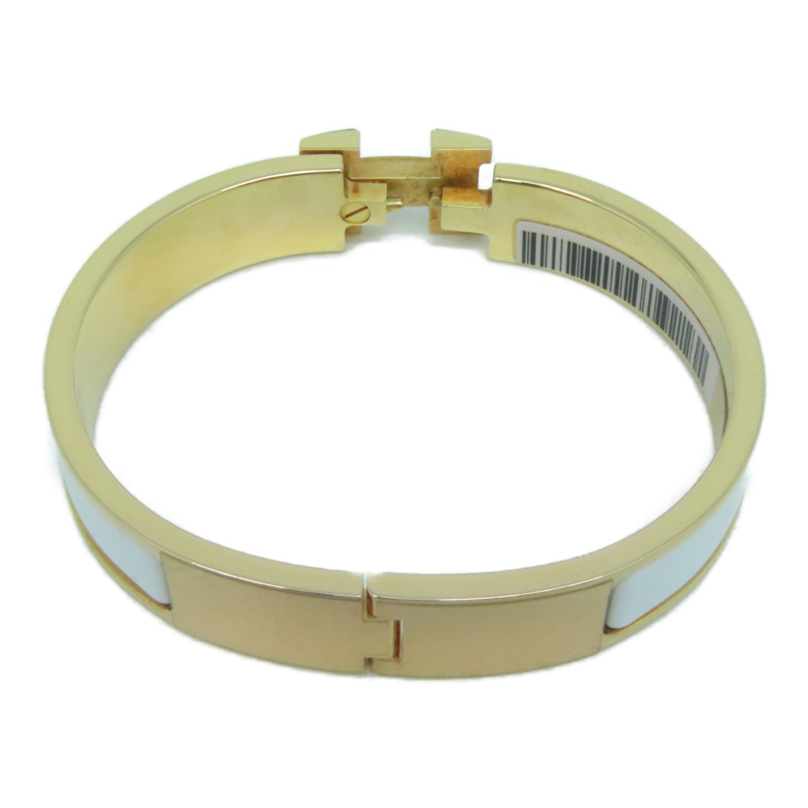 HERMES 琺瑯/金屬Clic-Clac H Bracelet金扣手鐲白色/金色