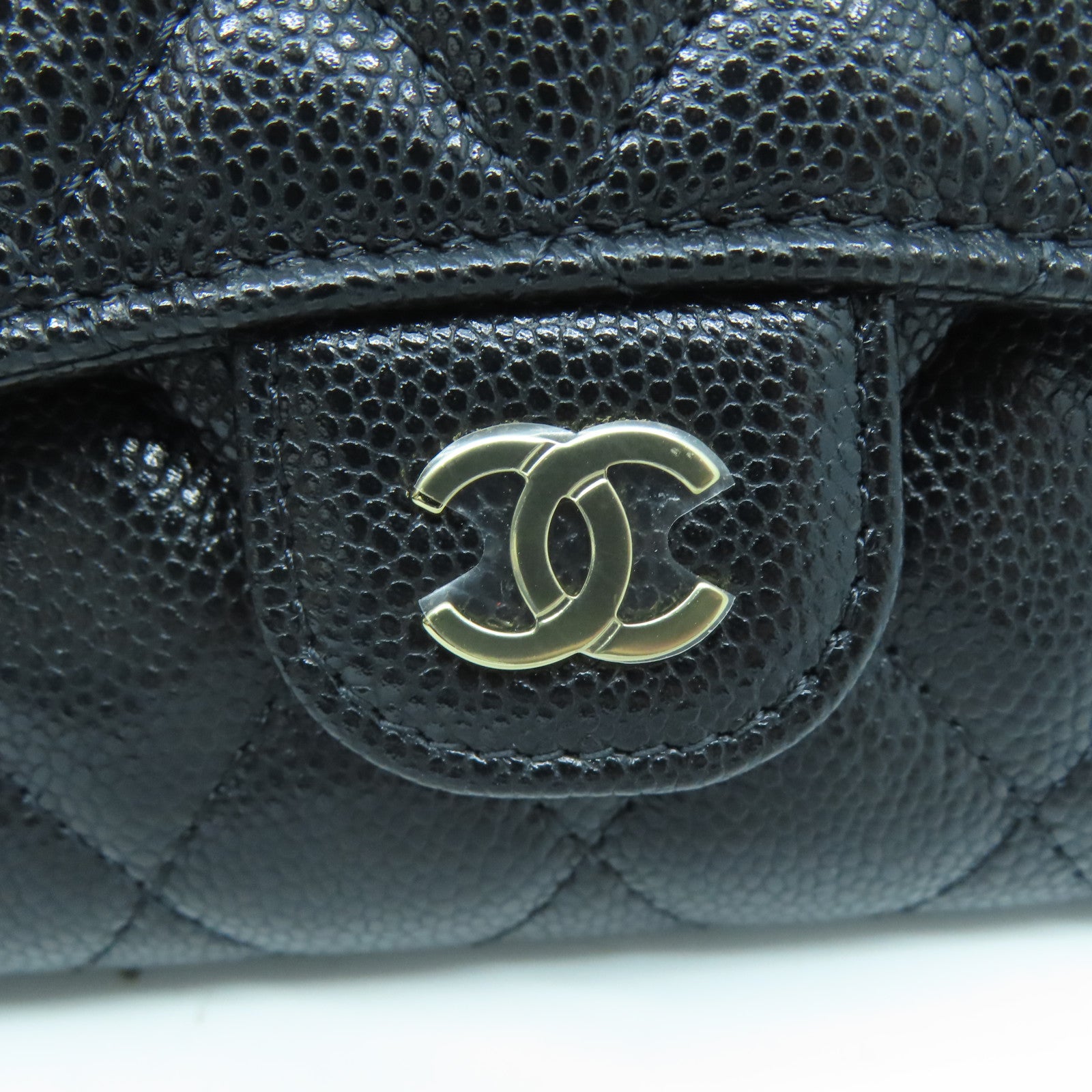 CHANEL 菱格Caviar皮革Wallet銀扣錢包黑色