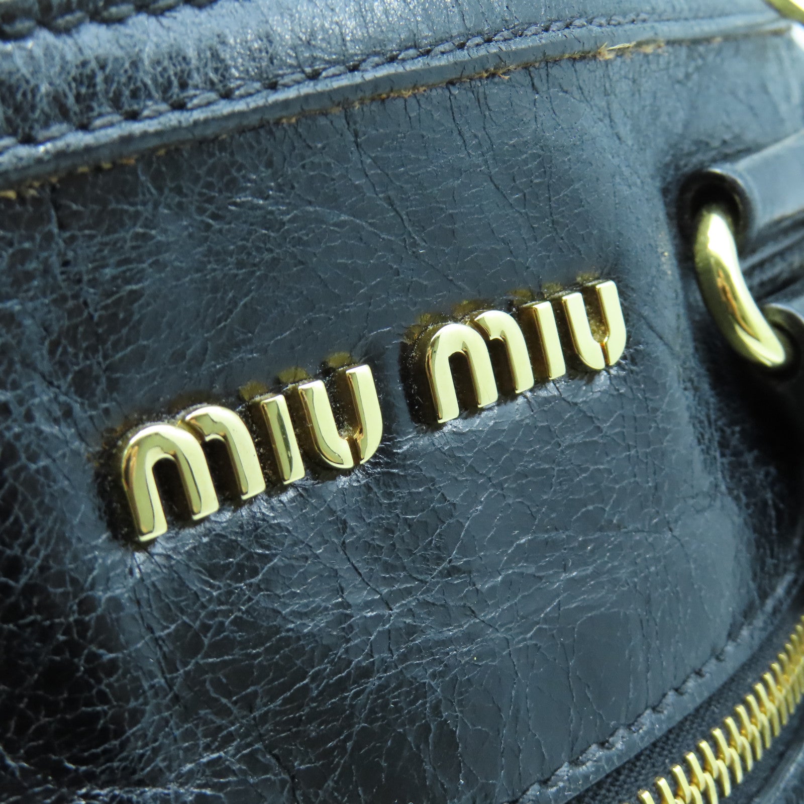 Miu Miu 牛皮皮革2 Way Shoulder金扣手挽肩背兩用袋黑色
