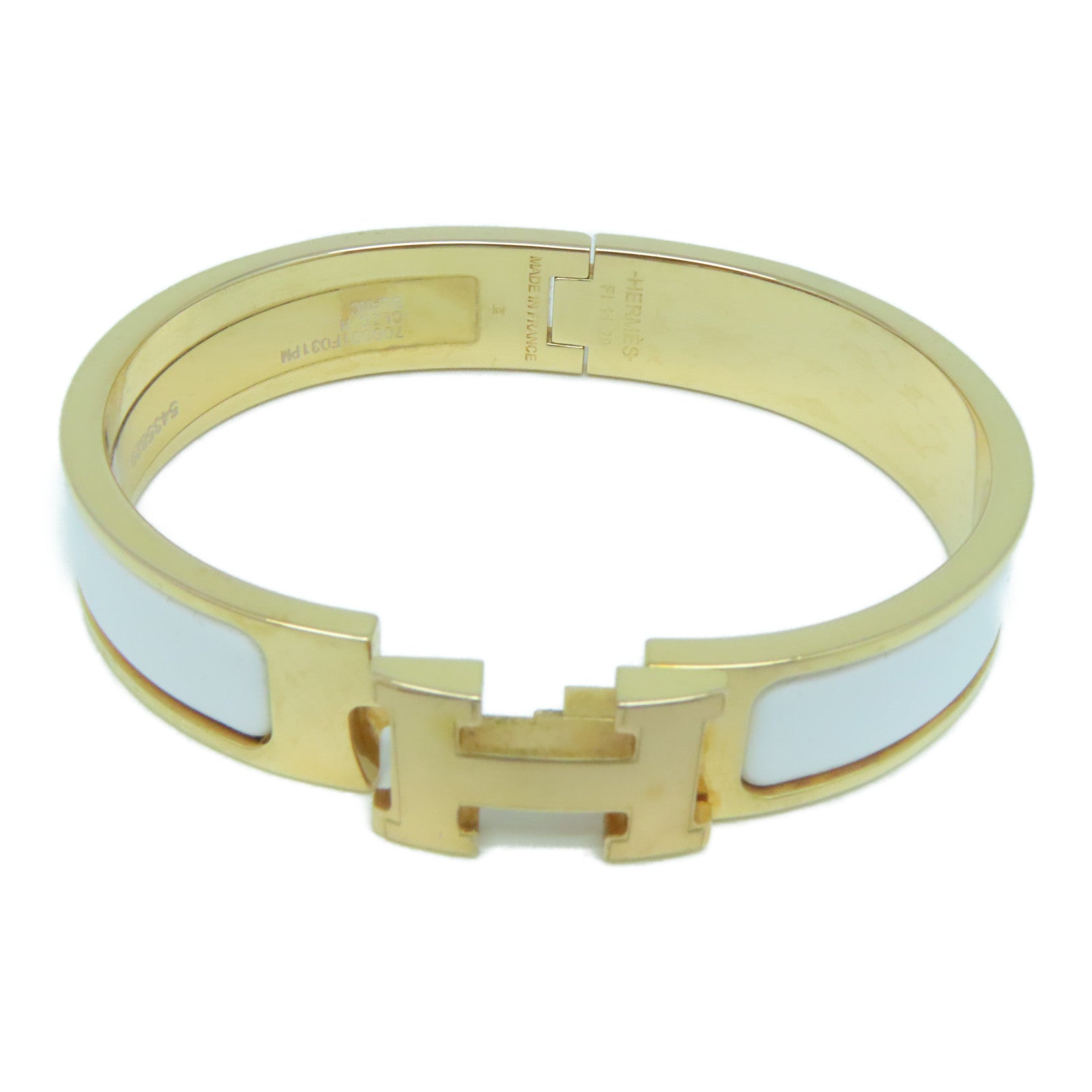 HERMES 琺瑯/金屬Clic-Clac H Bracelet金扣手鐲白色/金色