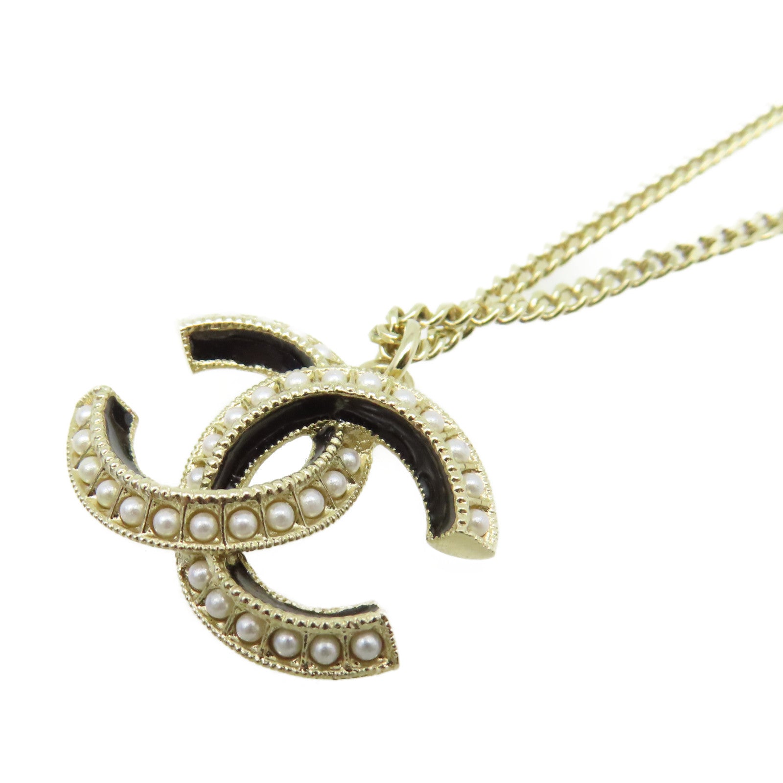 CHANEL 金屬/仿珍珠CC Necklace項鏈金色