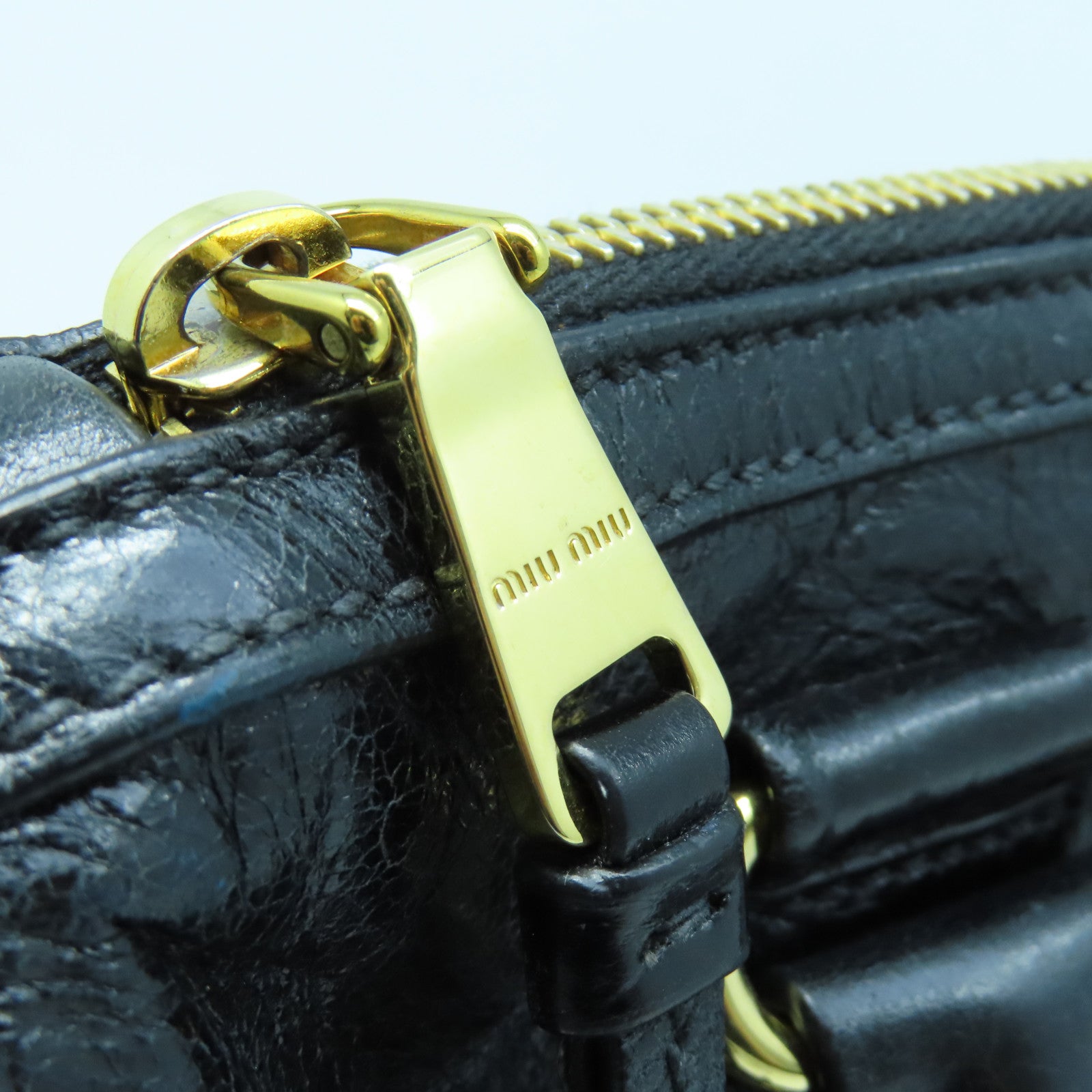 Miu Miu 牛皮皮革2 Way Shoulder金扣手挽肩背兩用袋黑色